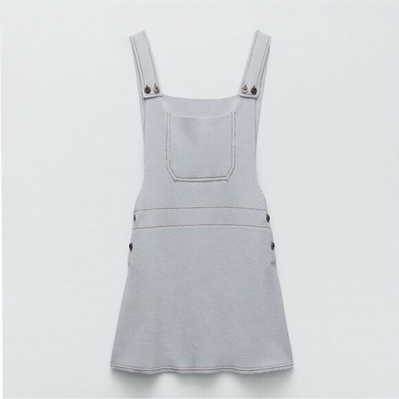 Zara Knit Overall Mini Dress Baby Blue Bloggers Fav Size Small - Picture 3 of 8